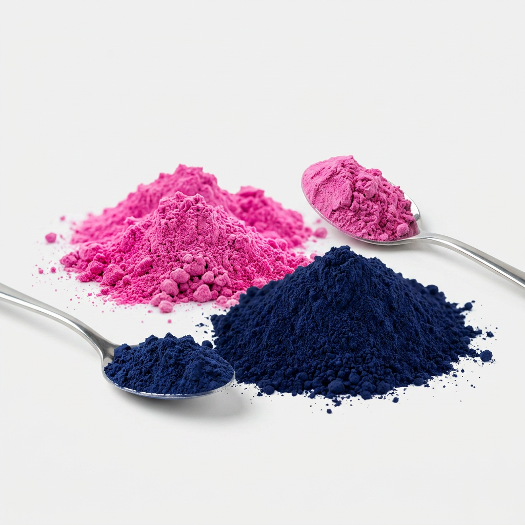 Pink and dark blue powders 