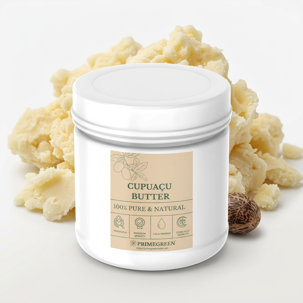 Jar of cupuácu butter with a visible brand label on a white background